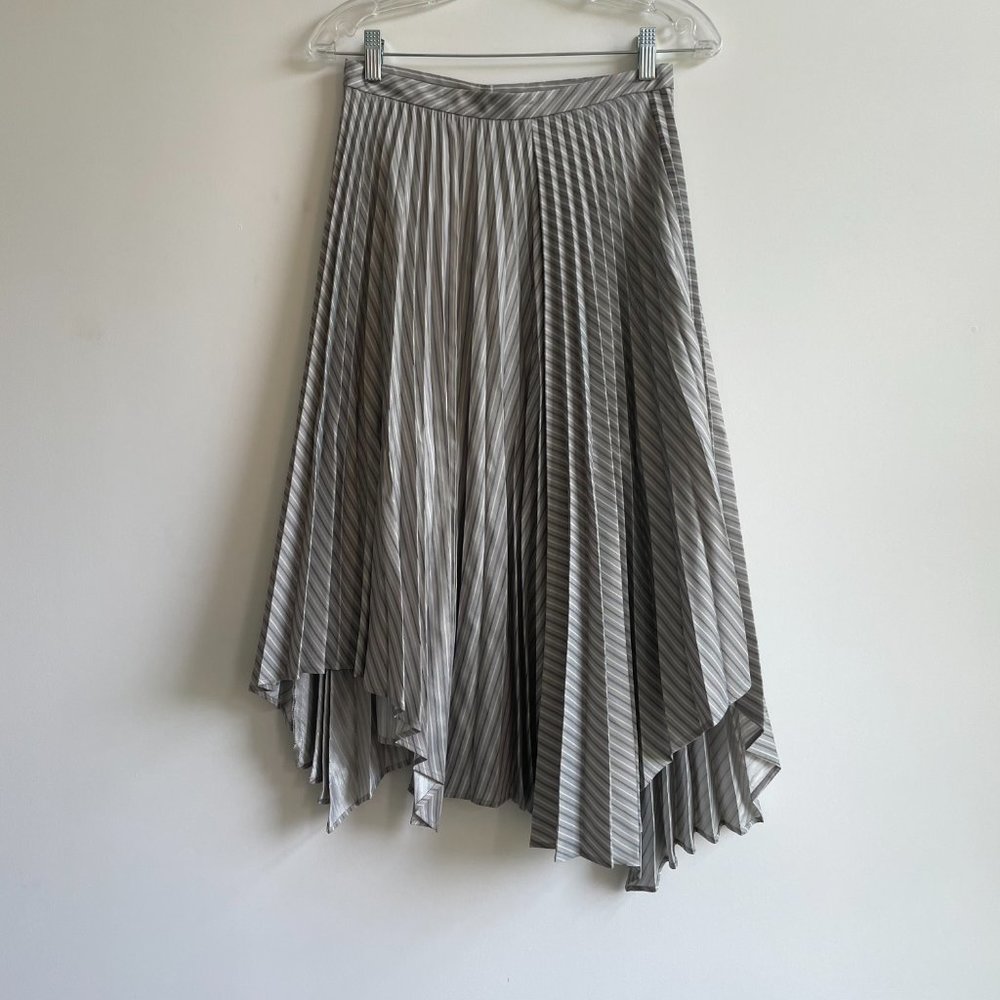 Acne Studios grey stripe pleated thigh slit button detail asymmetric midi skirt - Picture 6 of 10